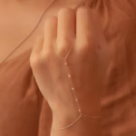 14K Solid Gold Diamond or Cubic Zirconia Slave Bracelet, Hand Chain Ring Handlet