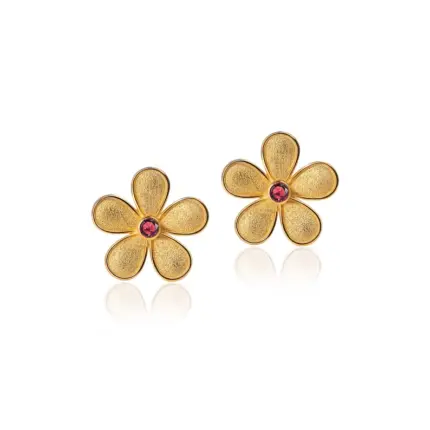 Ruby Stud Earrings, 18k Gold, Handmade Greek Jewelry