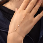 14K Solid Gold Diamond or Cubic Zirconia Slave Bracelet, Hand Chain Ring Handlet - Image 3