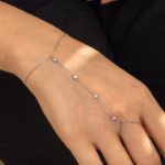 14K Solid Gold Diamond or Cubic Zirconia Slave Bracelet, Hand Chain Ring Handlet - Image 2