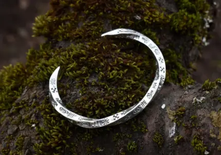 Sterling Silver Latvian Cuff Bracelet with Baltic Runes, Handmade Norse Sign Jewelry for Everyday, Sustainable Gift for Jewelry Lover