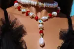 Beaded Coral Necklace with Baroque Pearl, Gemstone Necklace, Charm Necklace, Handmade Jewelry - Image 2