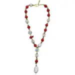 Beaded Coral Necklace with Baroque Pearl, Gemstone Necklace, Charm Necklace, Handmade Jewelry