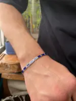 Handmade Silver Lapis Lazuli Bracelet, Personalized Jewelry, Boho Chain Link Bracelet, Adjustable Silver Link, Timeless Design - Image 2