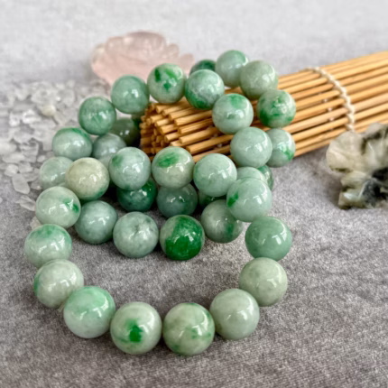 Natural Burma Jade Beaded Stretch Bracelet – Round Jadeite Beads Handmade Jewelry