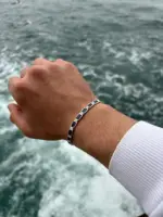 Handmade Silver Lapis Lazuli Bracelet, Personalized Jewelry, Boho Chain Link Bracelet, Adjustable Silver Link, Timeless Design